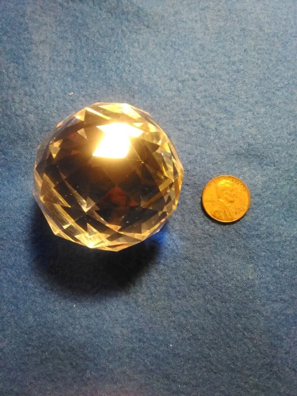 Antique Vintage Small Heavy Multifaceted Hexagon Cut Glass Paper Weight #A43